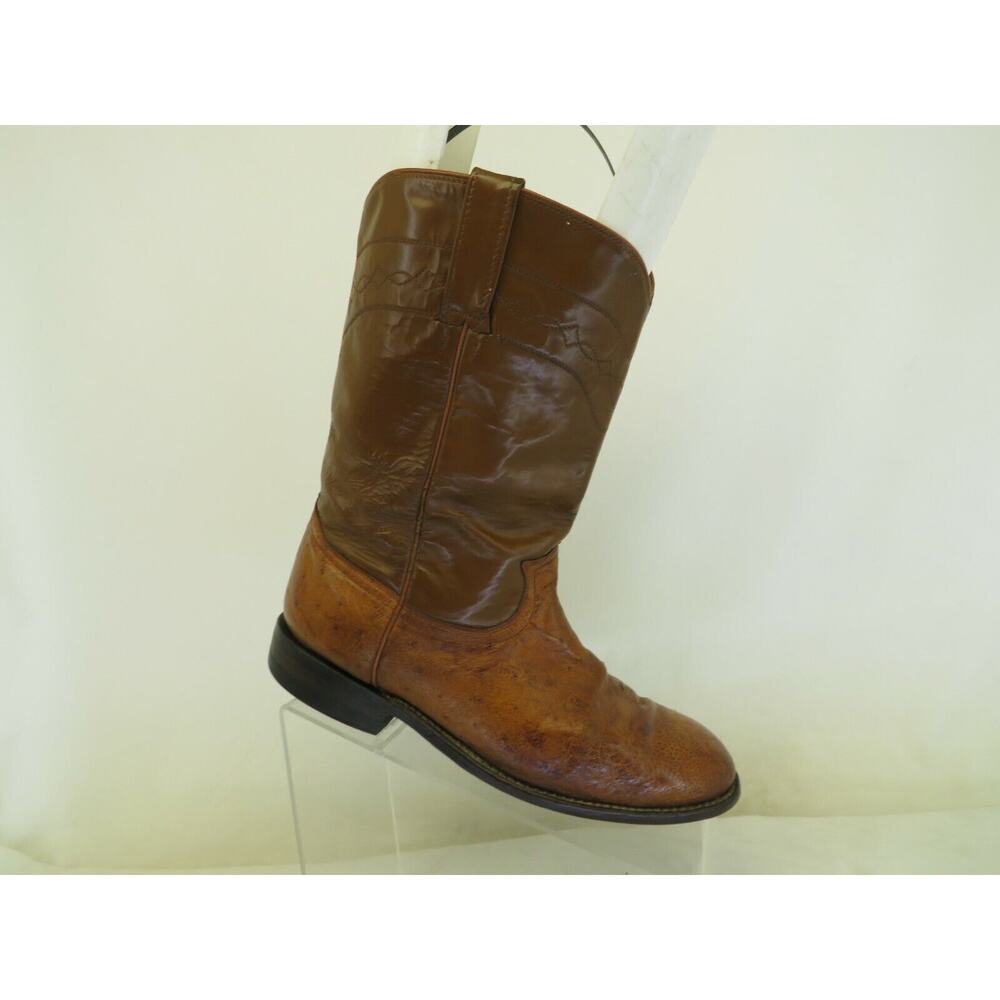 Cowtown Brown Leather Ostrich Roper Cowboy Western Boots Mens Size 7.5 EE